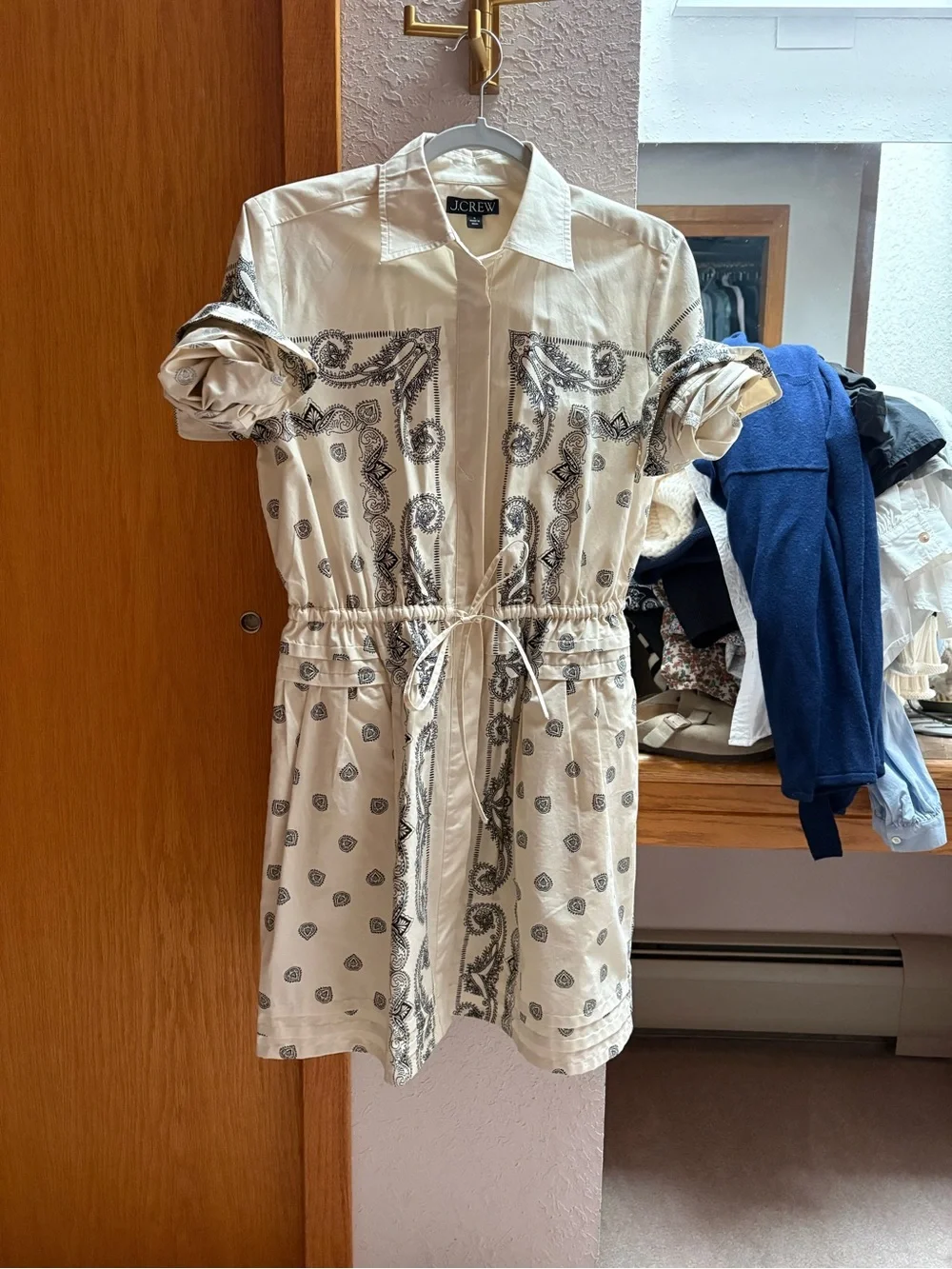 J. Crew Cream Shirtdress with Black Bandana Print
